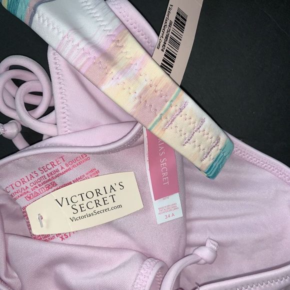 NWT Victoria's Secret 34A BIKINI XS side tie SEQUINED Purple Lilac Pink Teal - Picture 5 of 5